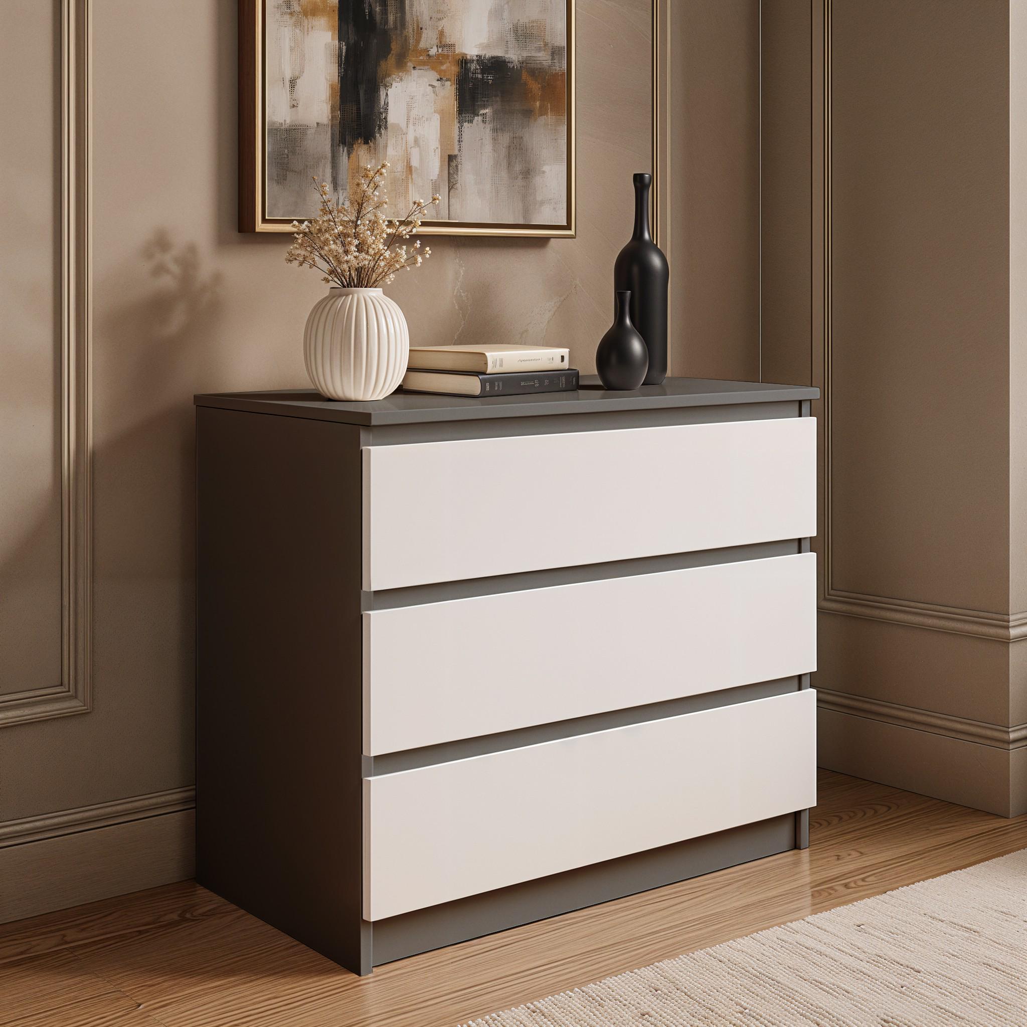 Комод на 3 ящика без ручек FT-214 800х400х755 мм Антрацит/Белый - фото 2