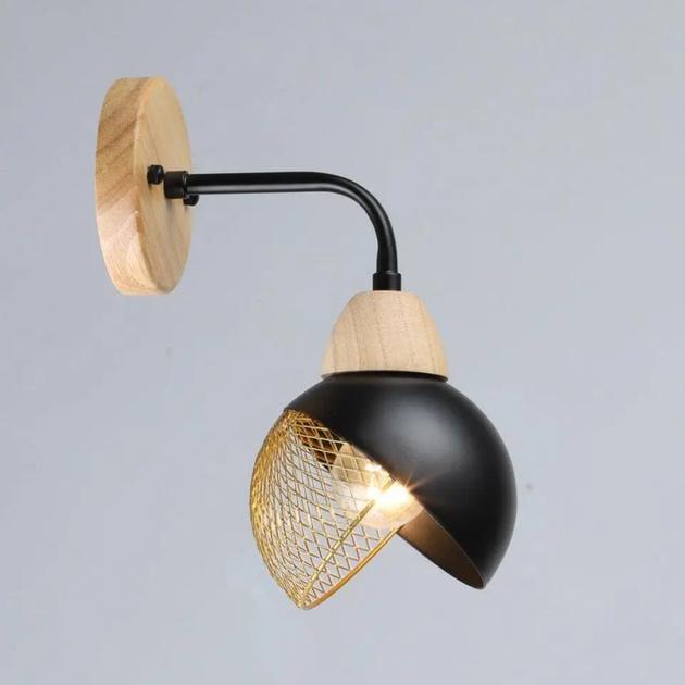 Бра настінне Valeso з дерев'яними елементами одинарне Е27 IP20 B N6656/1W BK+Wood Чорний (28686193)