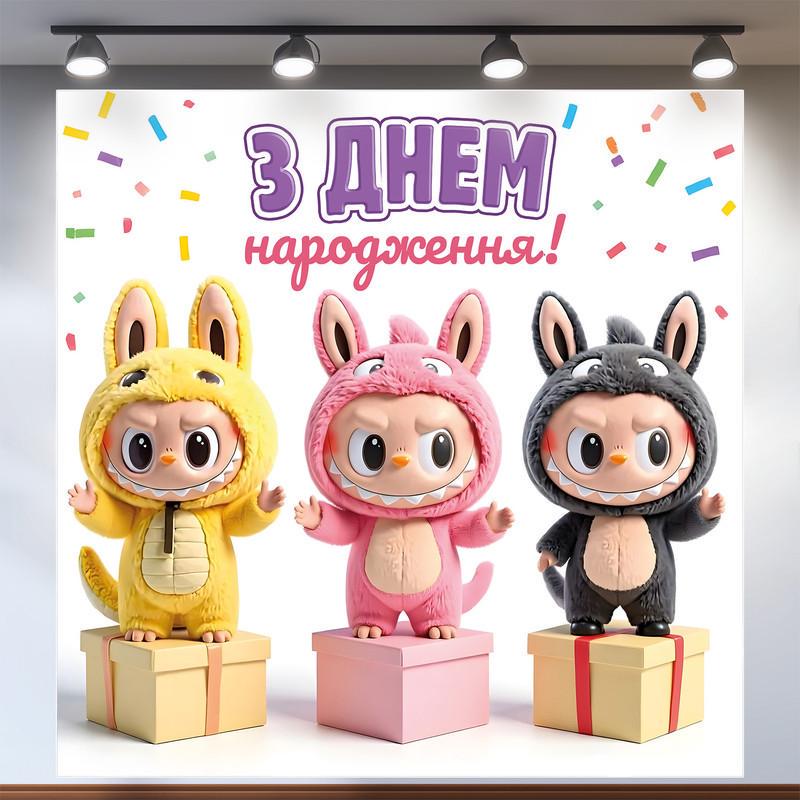 Баннер для фотозоны Лабубу 160x160 см №44374