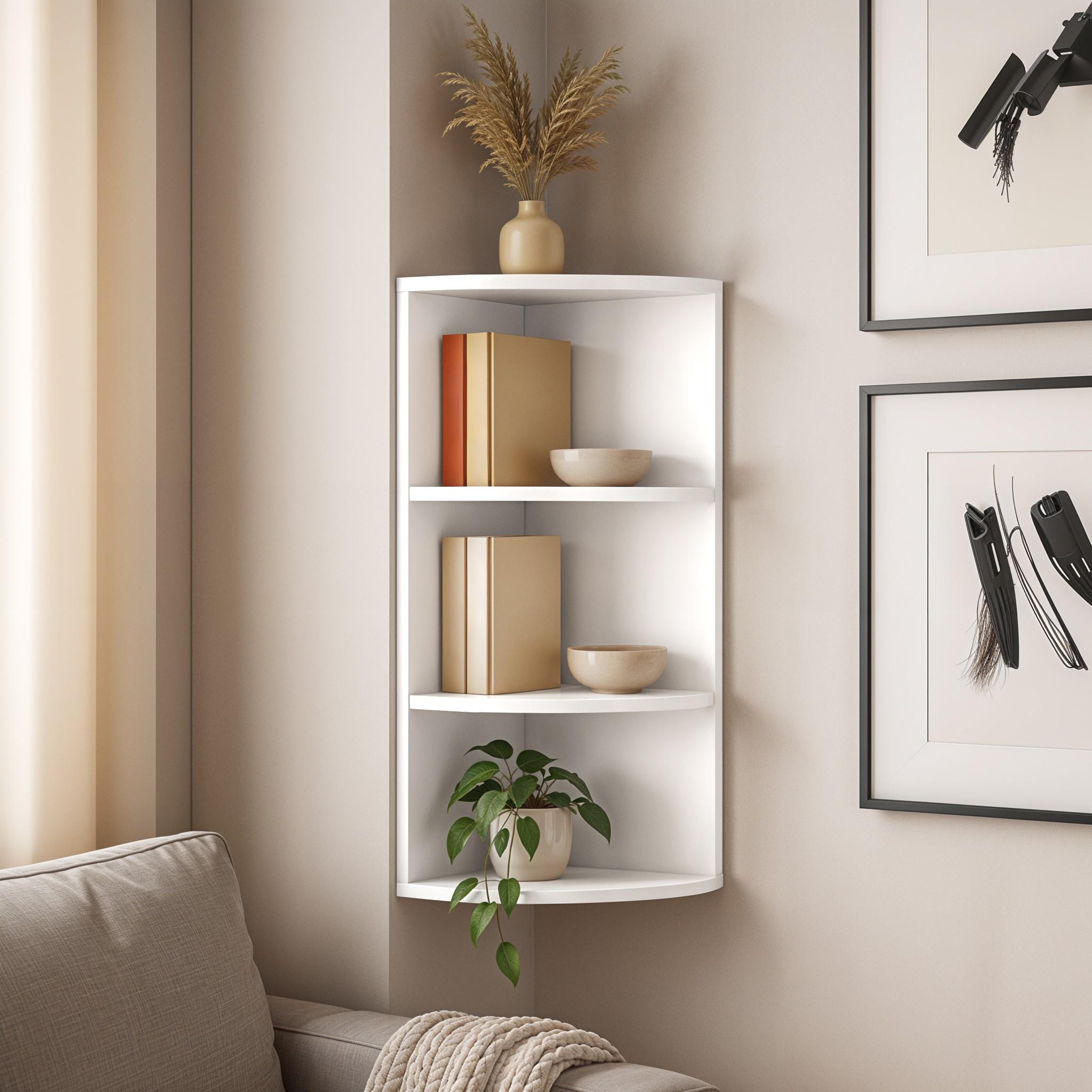 Полка угловая настенная на 3 ячейки P-30 301x301x600 мм Белый