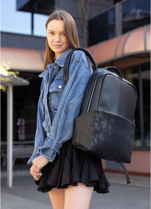 Городской рюкзак женский Sambag с отделением под ноутбук с принтом крокодил Черный (4500311544)