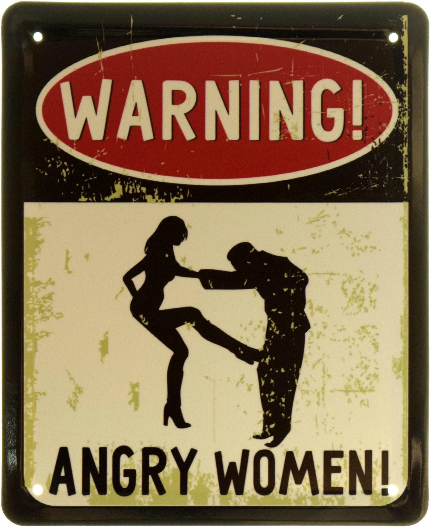 Табличка металлическая "Warning Angry Women" 18x22 см (ms-103835)
