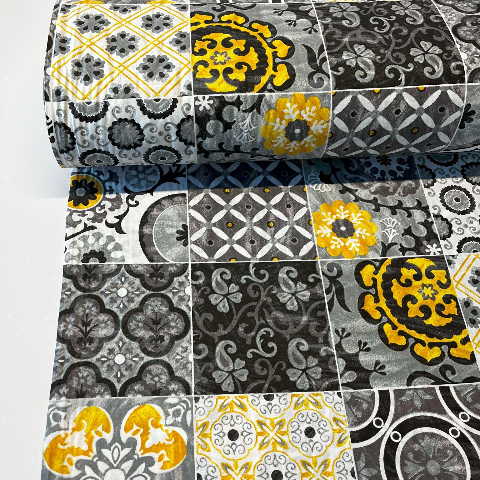 Ткань для постельного белья ранфорс геометрический орнамент 240 см Серо-желтый (32614488)