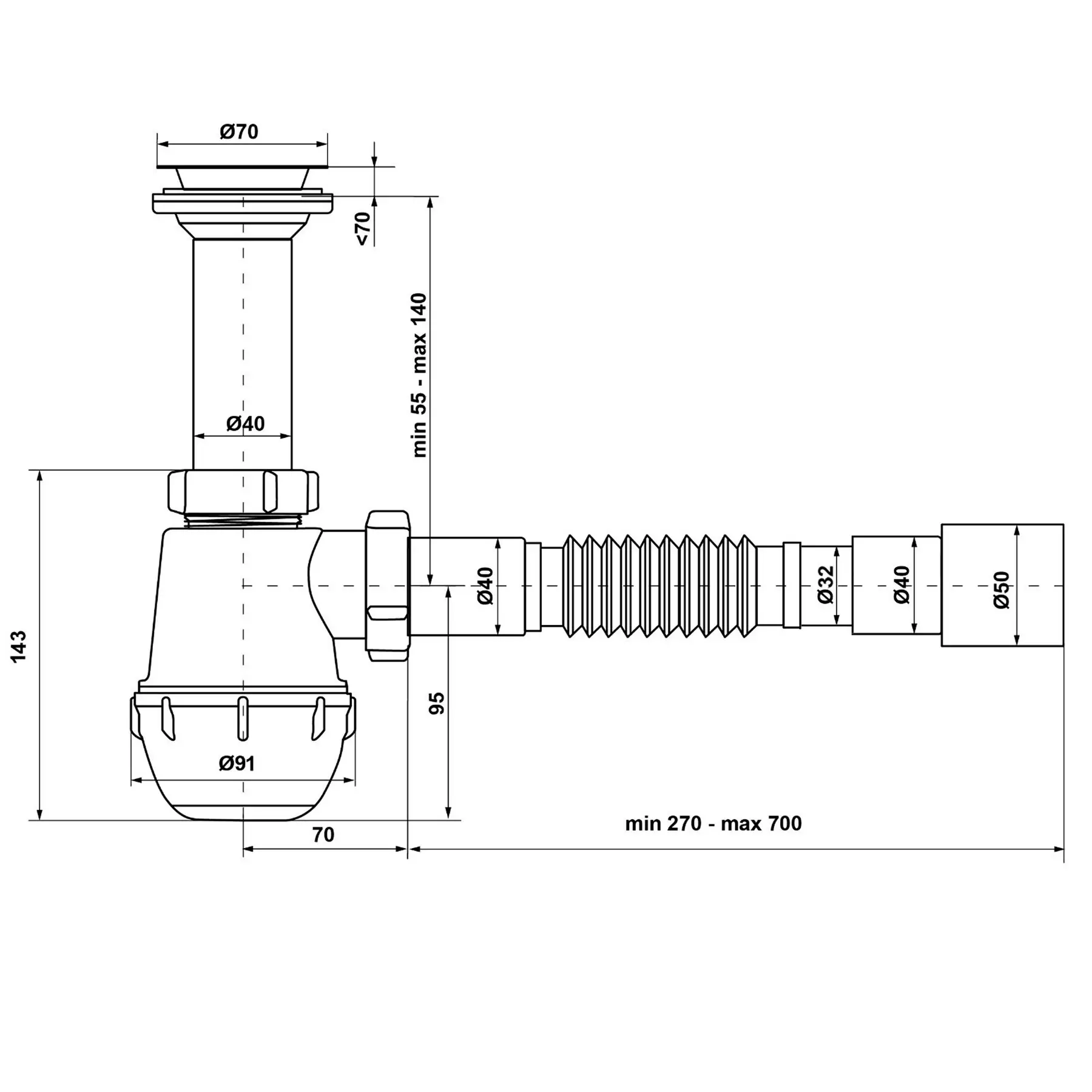 Сифон Waterstal А-40029 для мойки 1 1/2" с гофрой (GSR-000013267) - фото 2