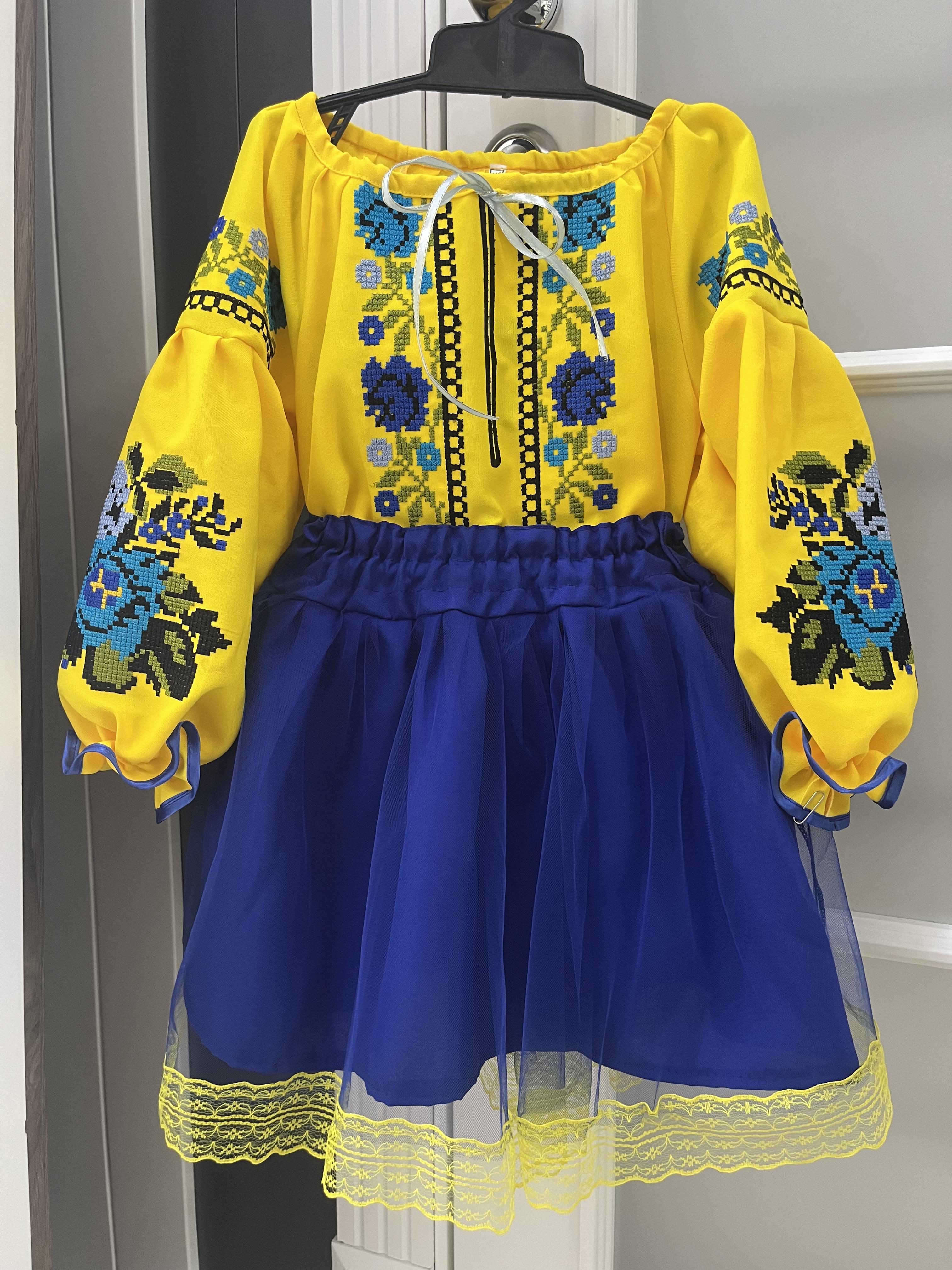 Костюм вышиванка для девочки Цветочный 110-116 см Желто-синий - фото 2