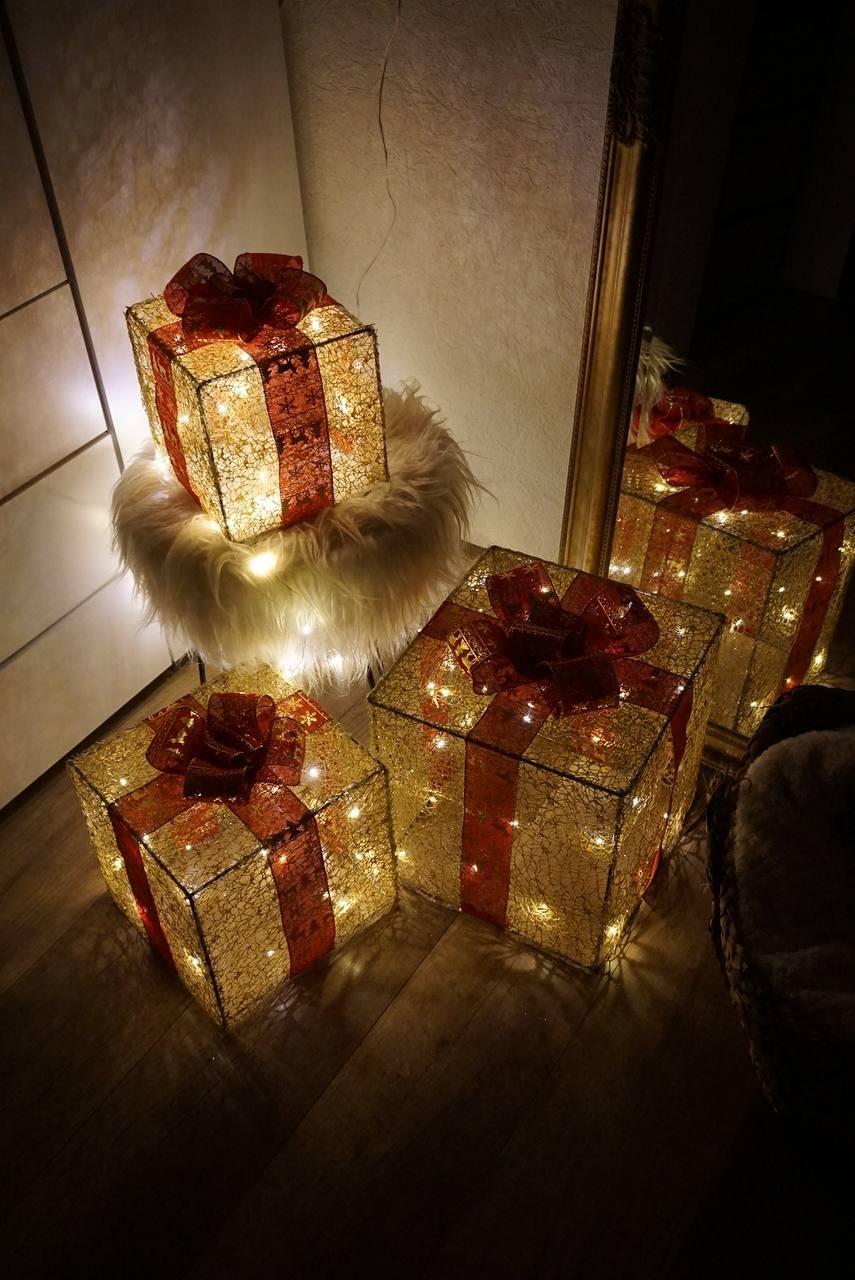 Гірлянда світлодіодна Подарунки новорічна на батарейках Золотий з червоним (1257) - фото 3