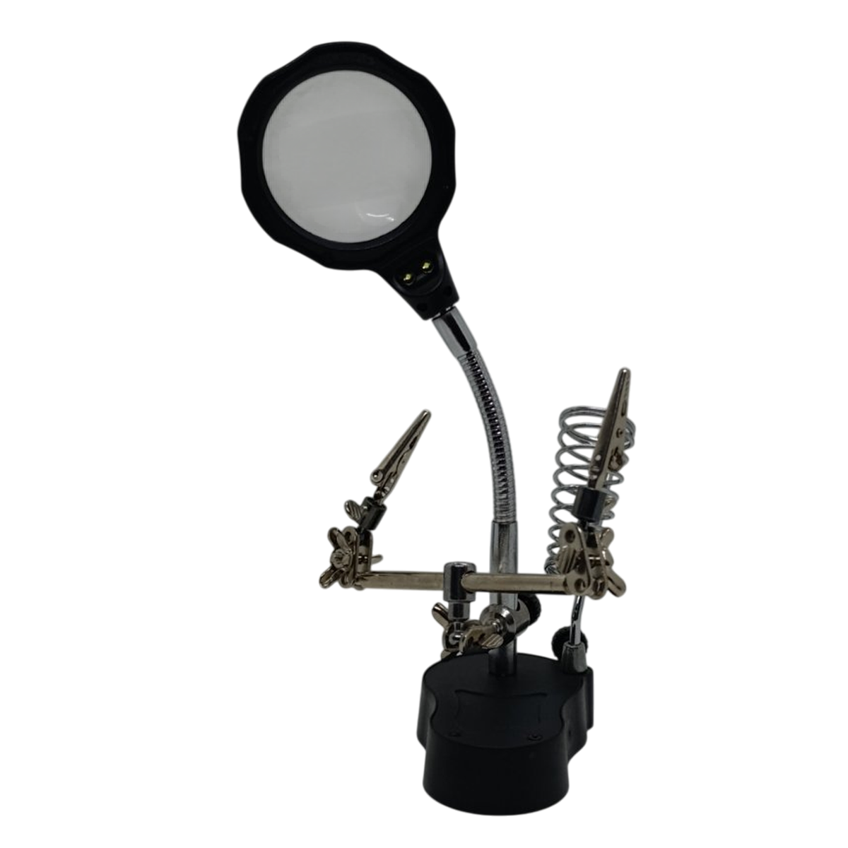 Держатель Третья рука MG14-0170 с лупой 65/17 мм 3,5Х/12Х 2LED с подсветкой Black/Silver/Gold (160424) - фото 3 Держатель Третья рука MG14-0170 с лупой 65/17 мм 3,5Х/12Х 2LED с подсветкой Black/Silver/Gold (160424) - фото 3