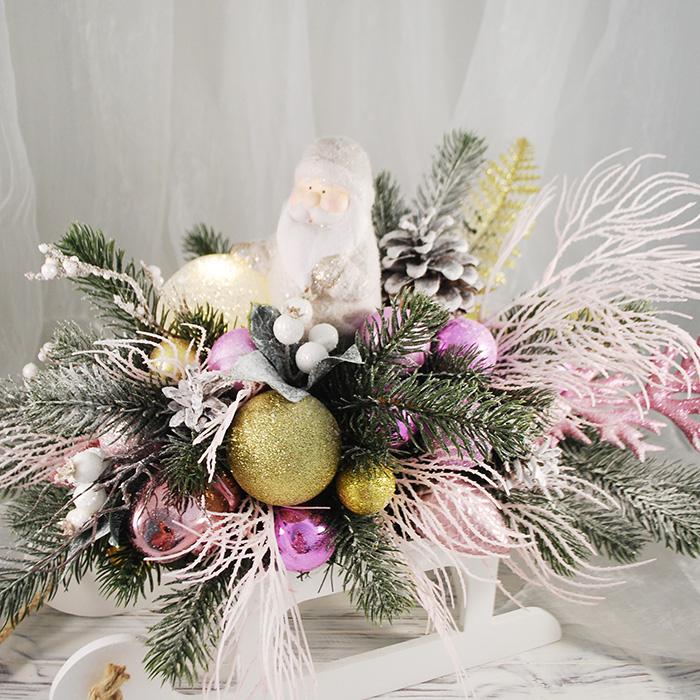 Новогодняя композиция Сани большие 50 см Розовый/Белый (4696598) - фото 2