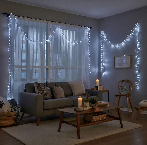 Гирлянда нить 220 LED 22 м прозрачный провод Белый