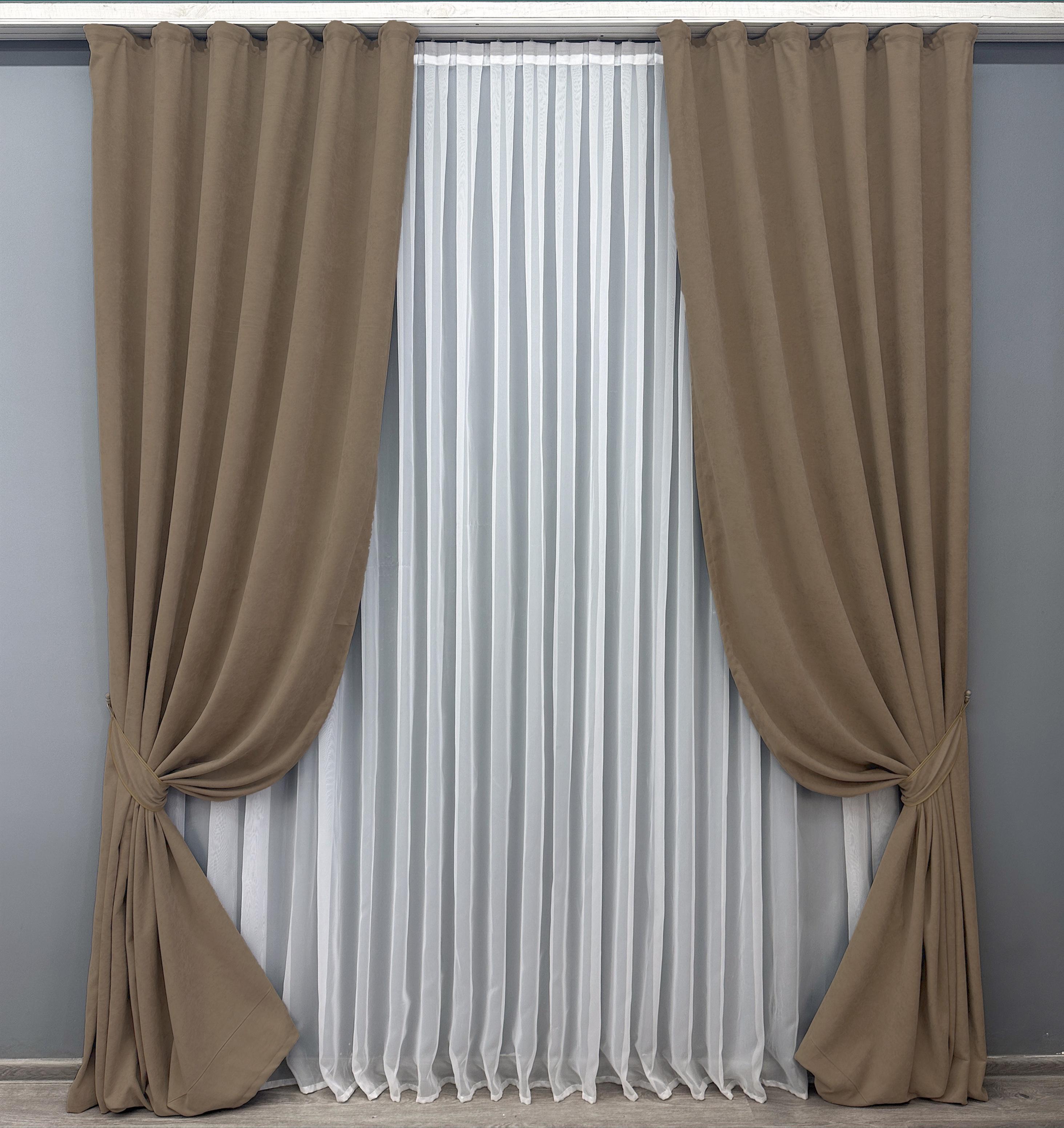 Комплект штор VR-Textil Petek YL №1799ш мікровелюр 200х295 см 2 шт. Какао (32-114)