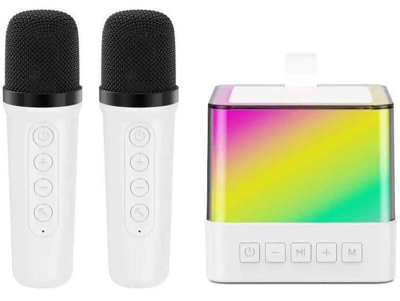 Колонка караоке детская с двумя беспроводными микрофонами RGB подсветкой (K18) Колонка караоке детская с двумя беспроводными микрофонами RGB подсветкой (K18)