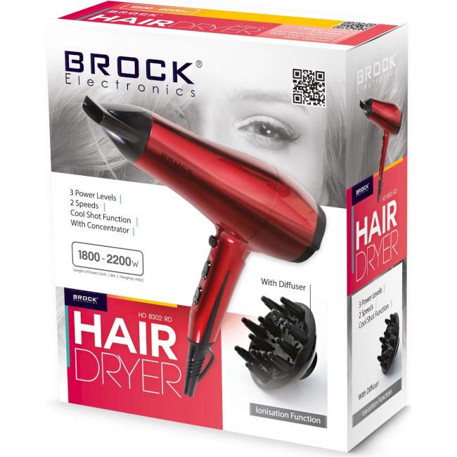 Фен Brock HD 8302 RD 3 температурних режимів 2200W Червоний (21264495) - фото 3