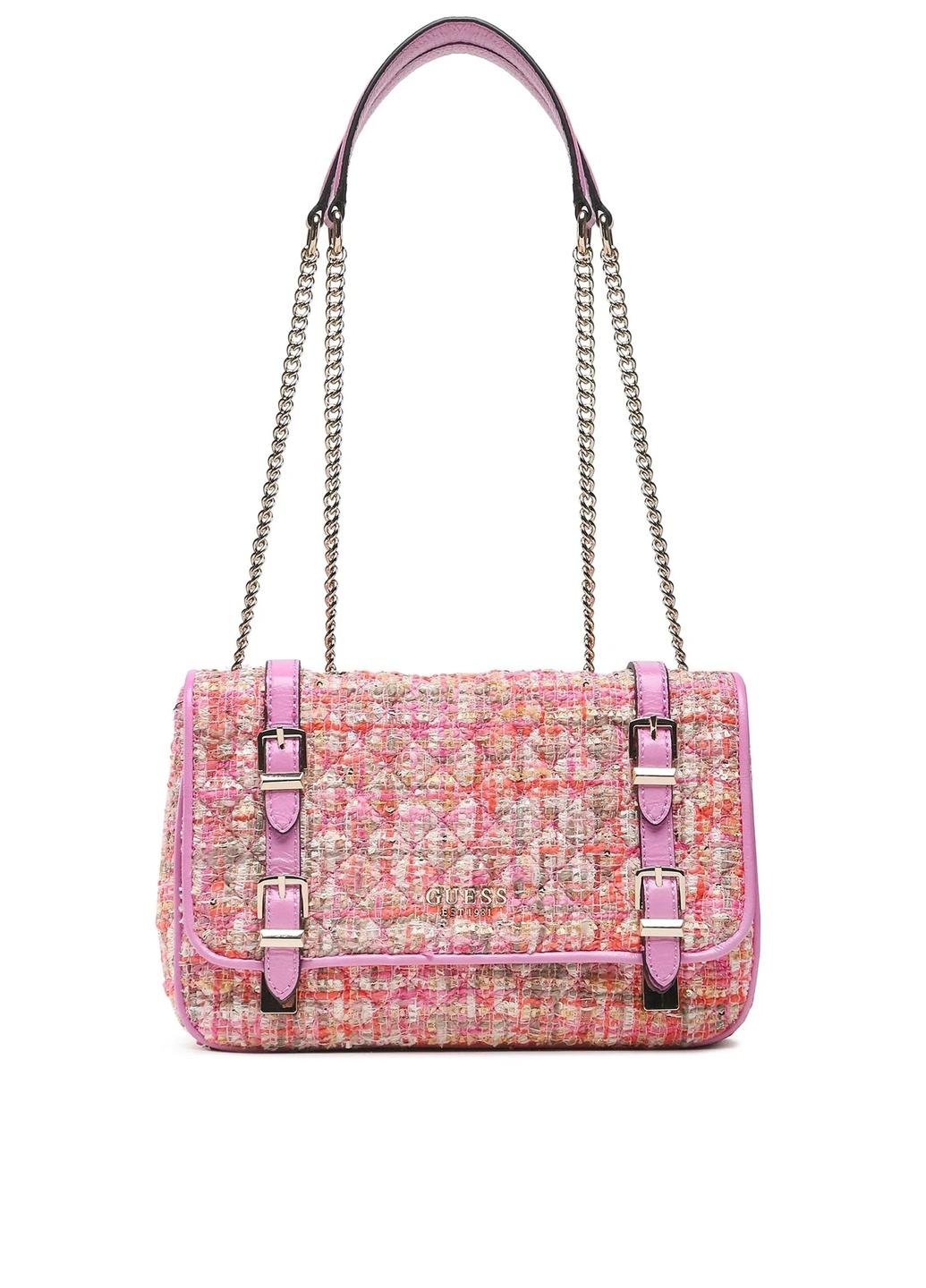 Сумка крос боді жіноча твiдова Guess ADAM CONVERTIBLE XBODY FLAP HWTF8694210-FMU Фуксія