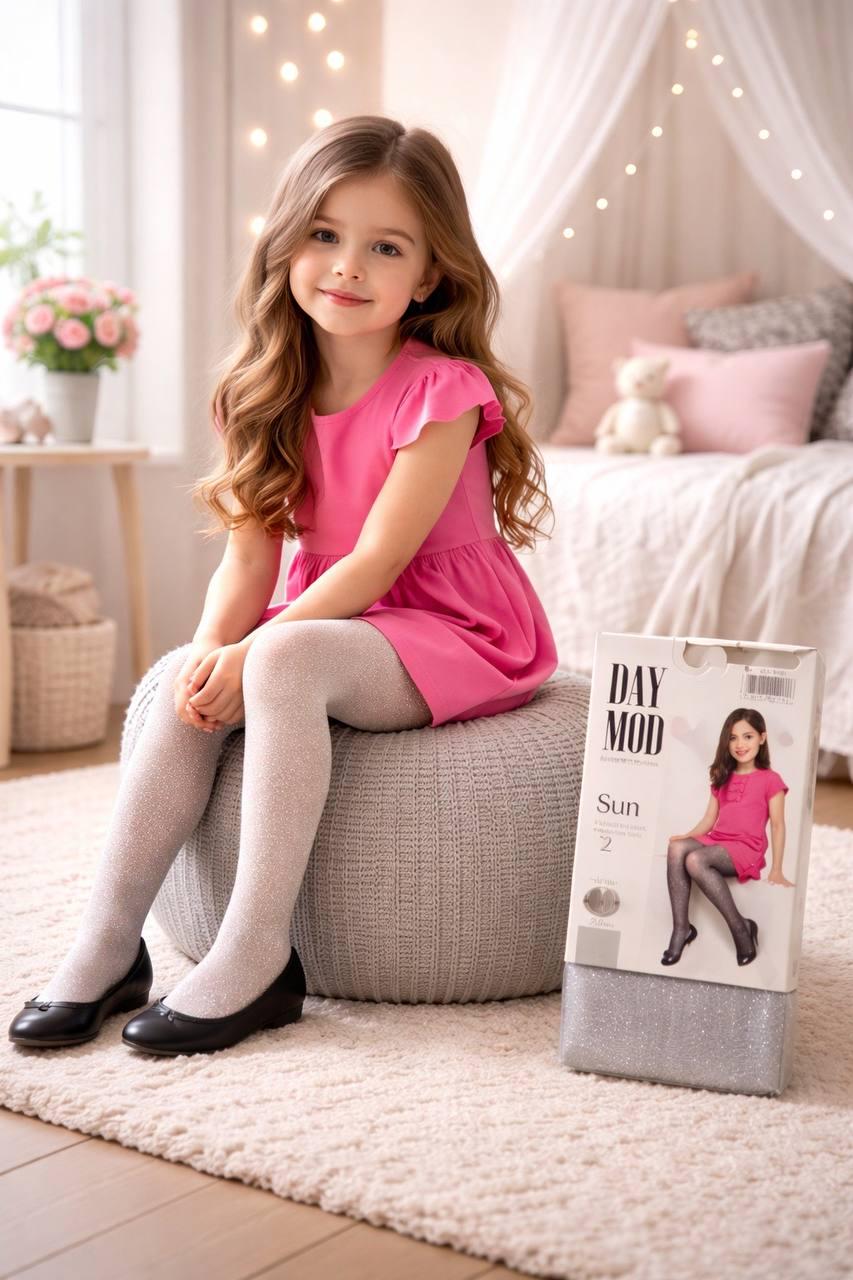 Колготи капронові для дівчинки Day Mod з люрексом 5-6 років 106-118 см Сріблястий (2122001)