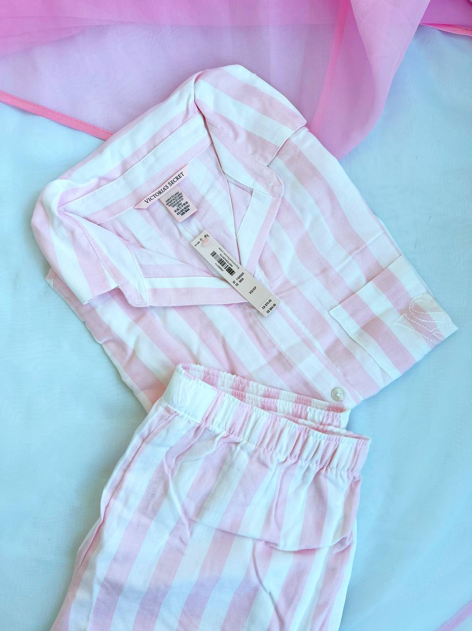 Піжама жіноча Victoria's Secret Modal-Cotton Short Pajama Set модал та бавовна S Біло-рожевий (15414111) - фото 5