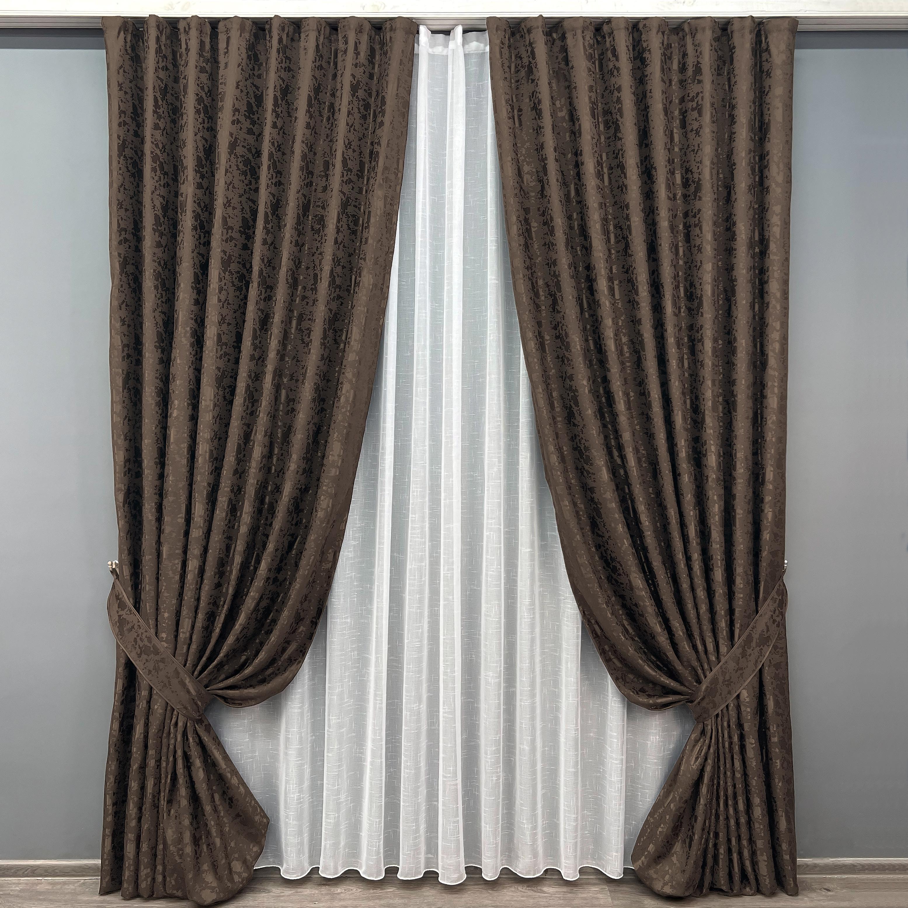 Комплект штор VR-Textil мармур Pavliani ХО № 1910ш льон 100х280 см 2 шт. Венге (31-972)