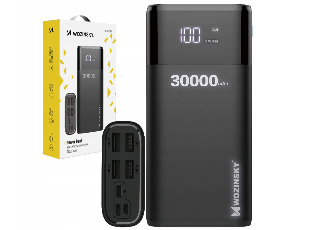 Зовнішній акумулятор Power Bank Wozinsky 30000mAh 4xUSB LCD 3A Сірий - фото 3