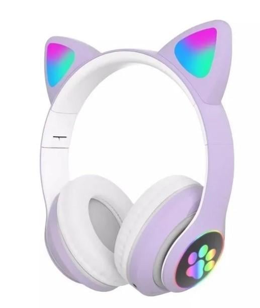 Навушники бездротові Cat Ear Purple VZV-23M з котячими вушками та підсвічуванням Фіолетовий