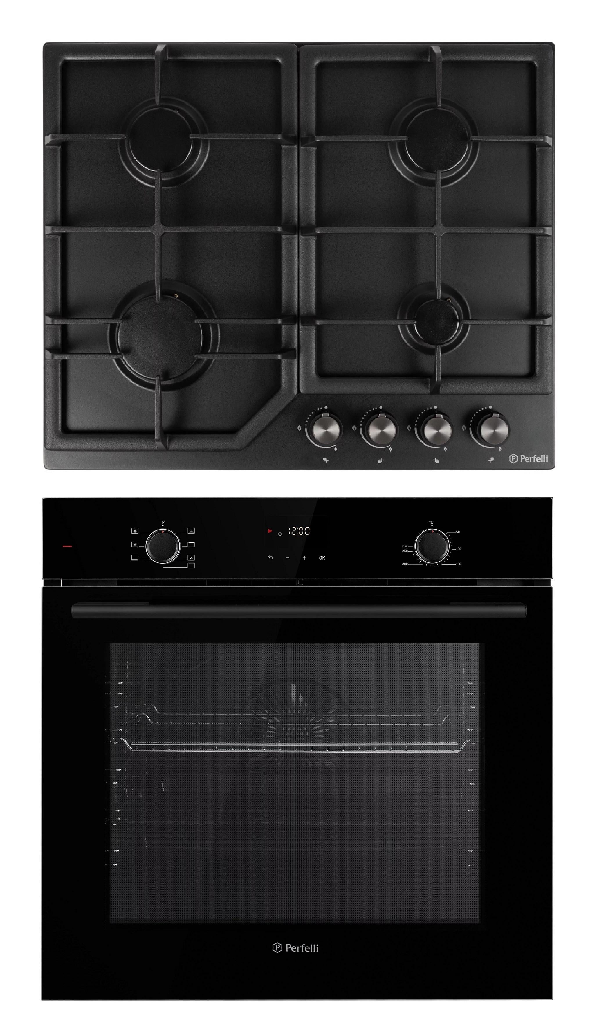 Комплект из духового шкафа PERLA 6D7 NERO и варочной поверхности газовой (HGM 61424 BL) Комплект из духового шкафа PERLA 6D7 NERO и варочной поверхности газовой (HGM 61424 BL)