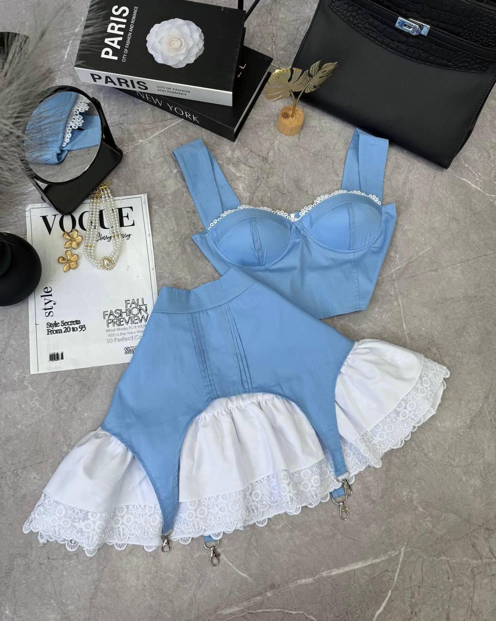 Прогулочный костюм женский Lemon из топа и юбки с кружевом р. 42-44 Голубой (od-20098-1)