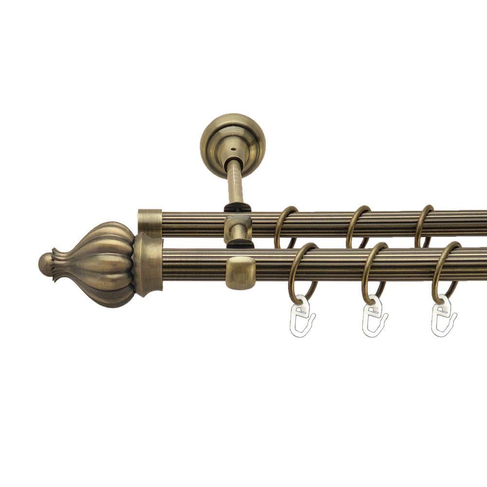 Карниз Orvit Таджа металевий дворядний відкритий рифлена труба кільце металеве 19/16 мм 240 см Антик (00-00017389)