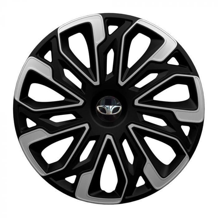 Ковпаки для коліс 4 Racing Estoril Silver/Black R15 з логотипом Daewoo 4 шт.