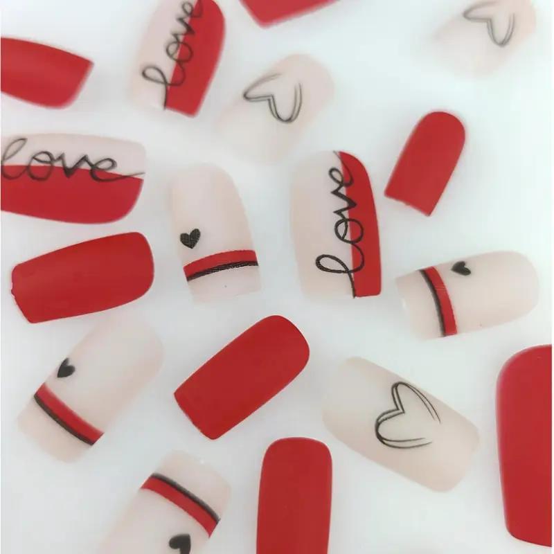 Накладные ногти Love квадрат средней длины с клеевыми пластинами 24 шт. Бордовый (2789190672) - фото 7