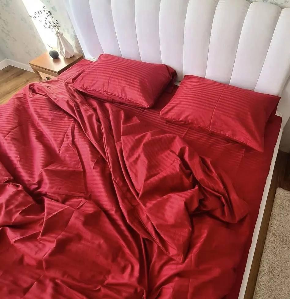 Комплект постільної білизни Gold У смужку євро Червоний (N2) - фото 1