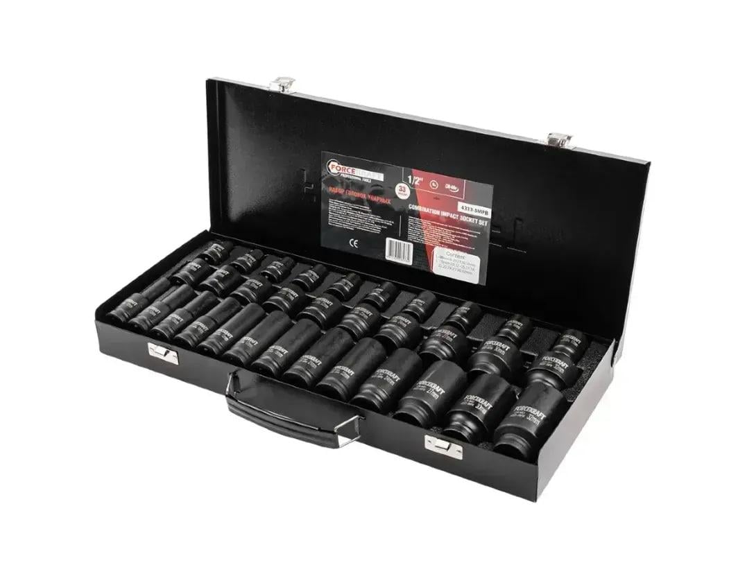 Набор головок ударных Forcekraft FK-4333-5MPB в металлическом кейсе 1/2'' 33 пр. 6-гр. 8-32 мм (FK-4333-5MPB)