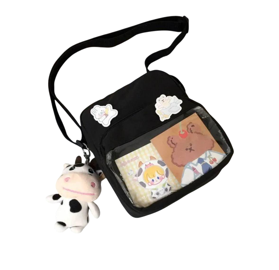 Сумочка для девочки с игрушкой брелоком и значками в японском стиле Черный (2596914489)