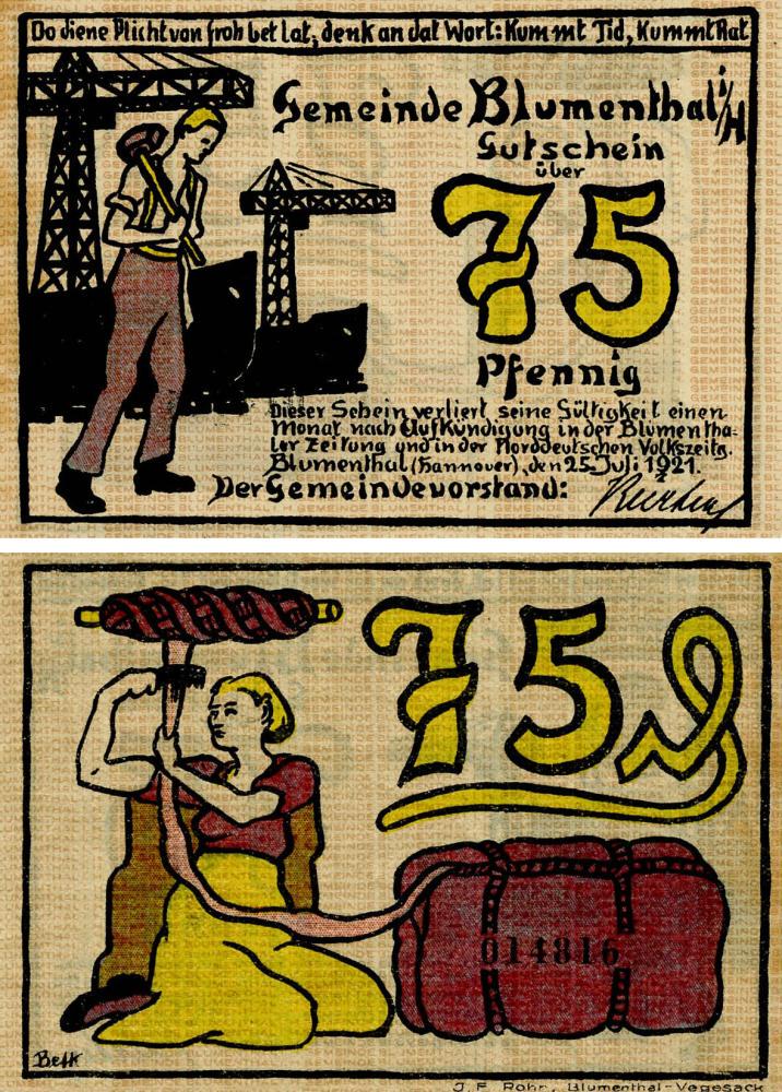 Коллекционная банкнота Германия Нотгельд 75 пфеннигов 1921 F-VF Ганновер (Б18601)