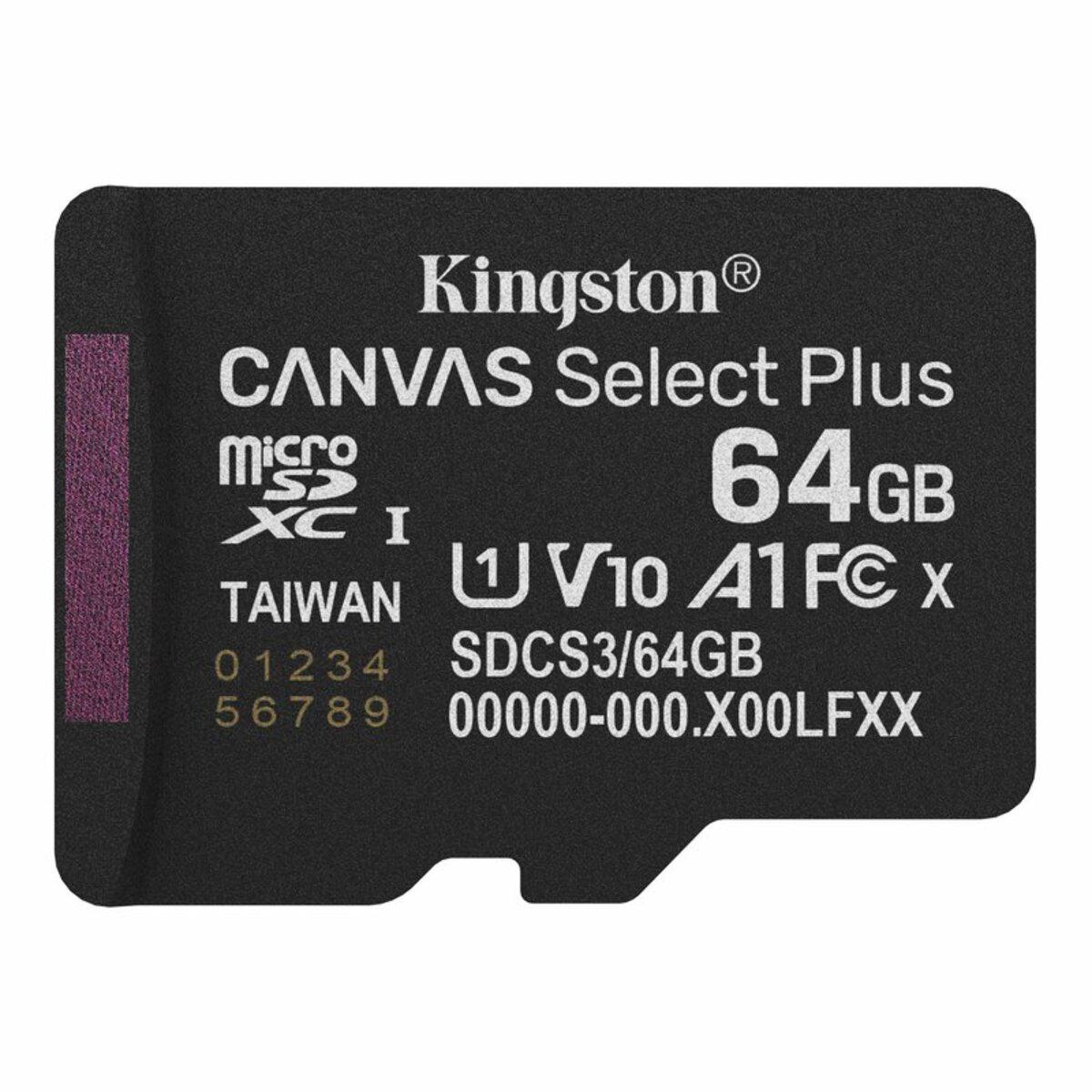 Карта памяти Kingston Canvas Select Plus Gen3 microSDXC UHS-1 class 10 A1 R-100MB/s 64Gb (SDCS3/64GBSP)