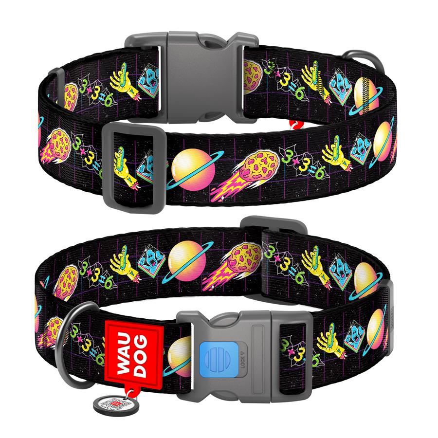 Ошейник для собак с QR-паспортом Waudog Nylon Год и Морти 3 пластиковый фастекс XXL 35 мм 46-70 см Black (284-0282)