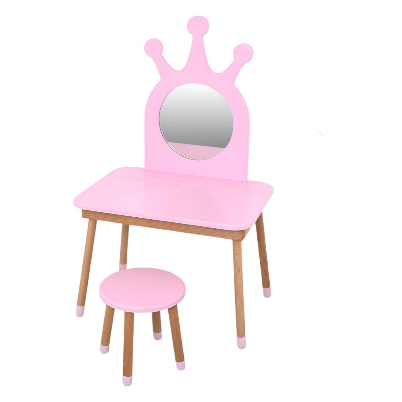 Стульчик и столик-трюмо деревянный 03-01PINK-BOX Корона с зеркалом Розовый (23772230)