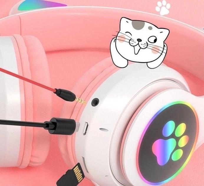 Навушники бездротові дитячі Мяу Cat з LED вушками на Bluetooth з мікрофоном та AUX кабелем М'ятний (300-3-4) - фото 9