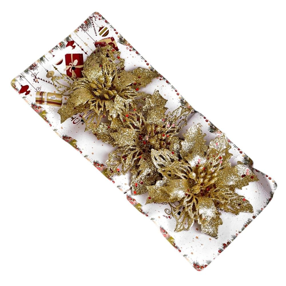 Набор елочных украшений Цветы M48169 11 см 3 шт. Золотой (33458783)