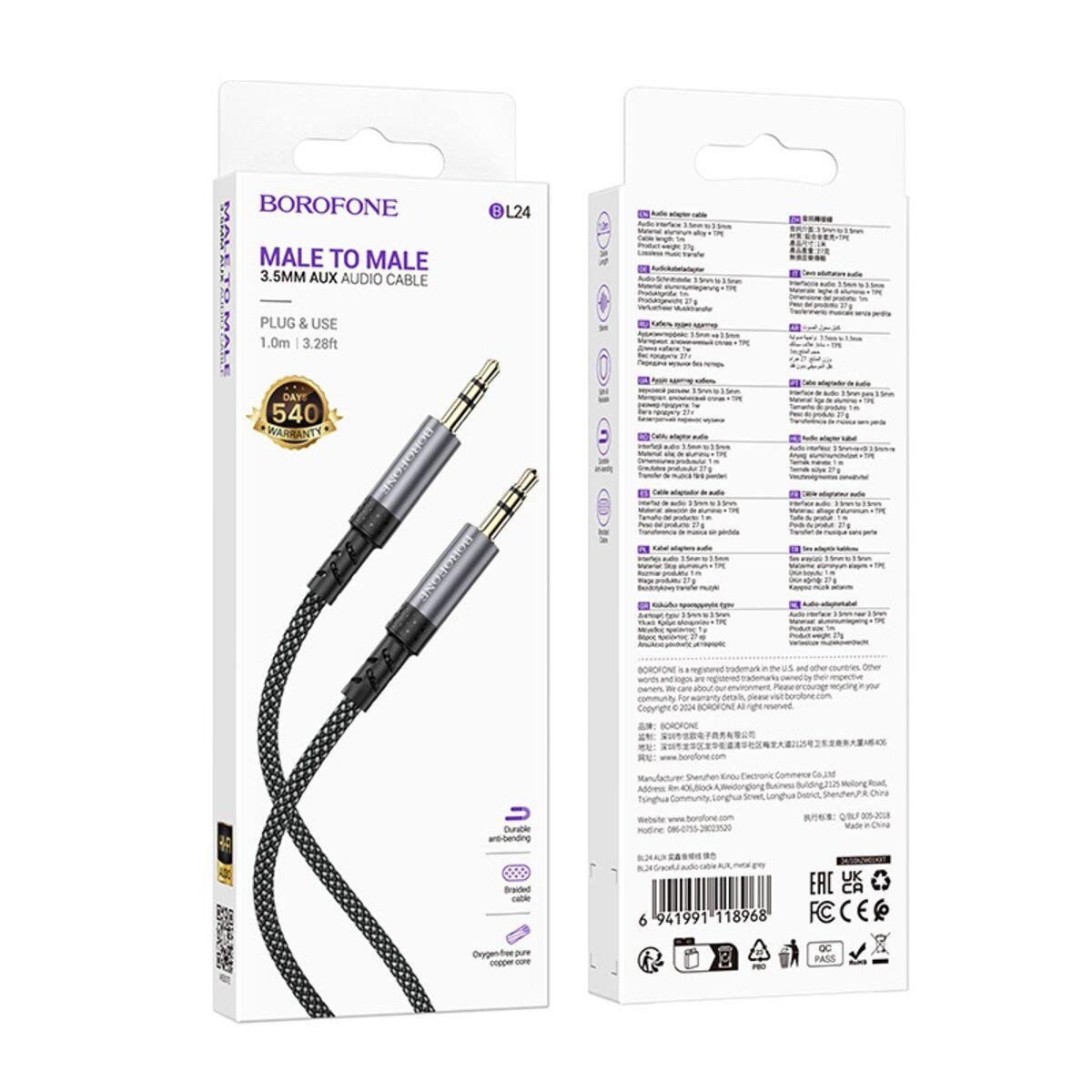 Кабель AUX Borofone BL24 Graceful 3,5 мм-3,5 мм 1 м Grey (40b879f3) - фото 6 Кабель AUX Borofone BL24 Graceful 3,5 мм-3,5 мм 1 м Grey (40b879f3) - фото 6