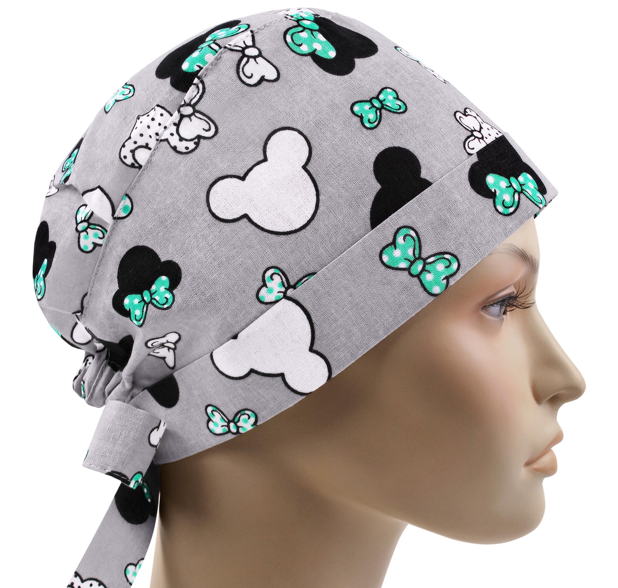 Шапочка медицинская женская SSC Микки мятные на сером универсальная (pixie034)