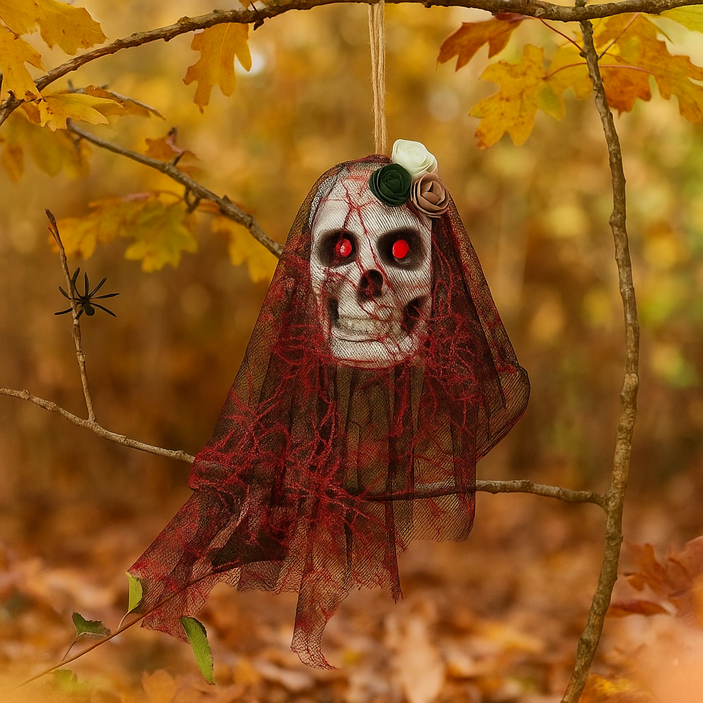 Декор для Хэллоуин Череп Амиона с вуалью 40x15 см Красный (29472629)