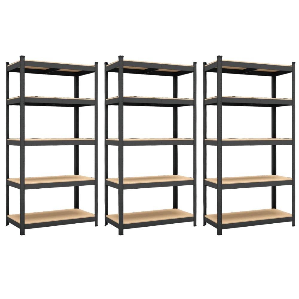 Стелажі металеві 3 штуки 180х270х45 см МДФ/ДСП 175 кг на одну полицю крашені 5 полиць х3 Чорний