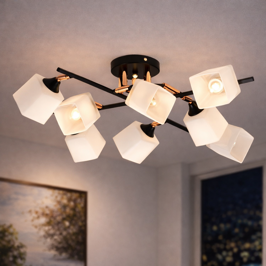 Люстра Sirius на восемь квадратных плафонов под лампу Е27 Черный/Золотой (B N4741/8)