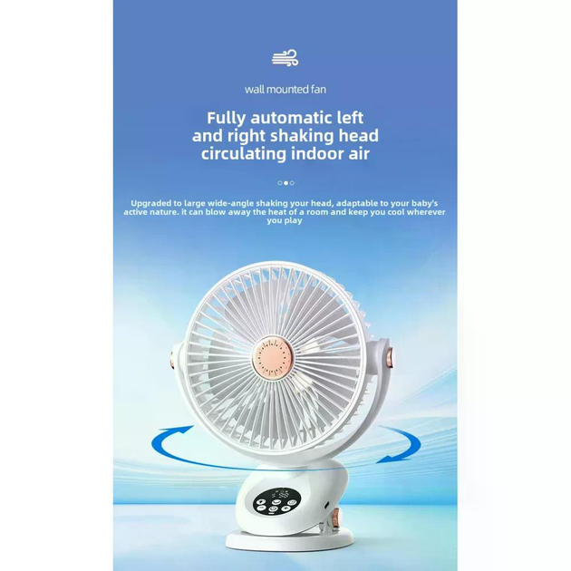 Вентилятор-міні портативний акумуляторний на прищіпці M9 з регулюванням швидкості та USB зарядкою White (M9 White) - фото 4