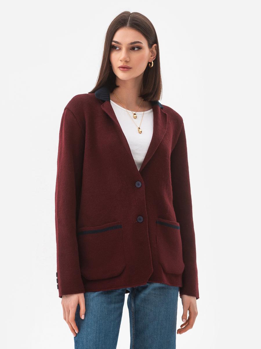 Пиджак вязанный женский oversize SVTR р. 42-50 Бордовый (593) - фото 2