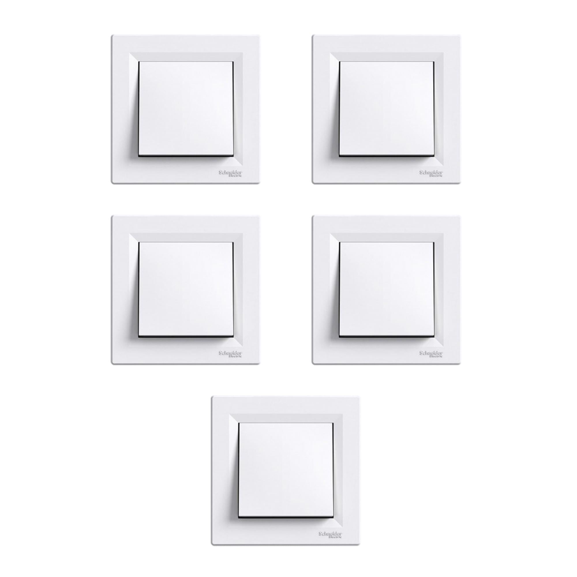 Комплект вимикачів Schneider Electric Asfora з рамкою 1-й 5 шт. Білий (EPH0100121)