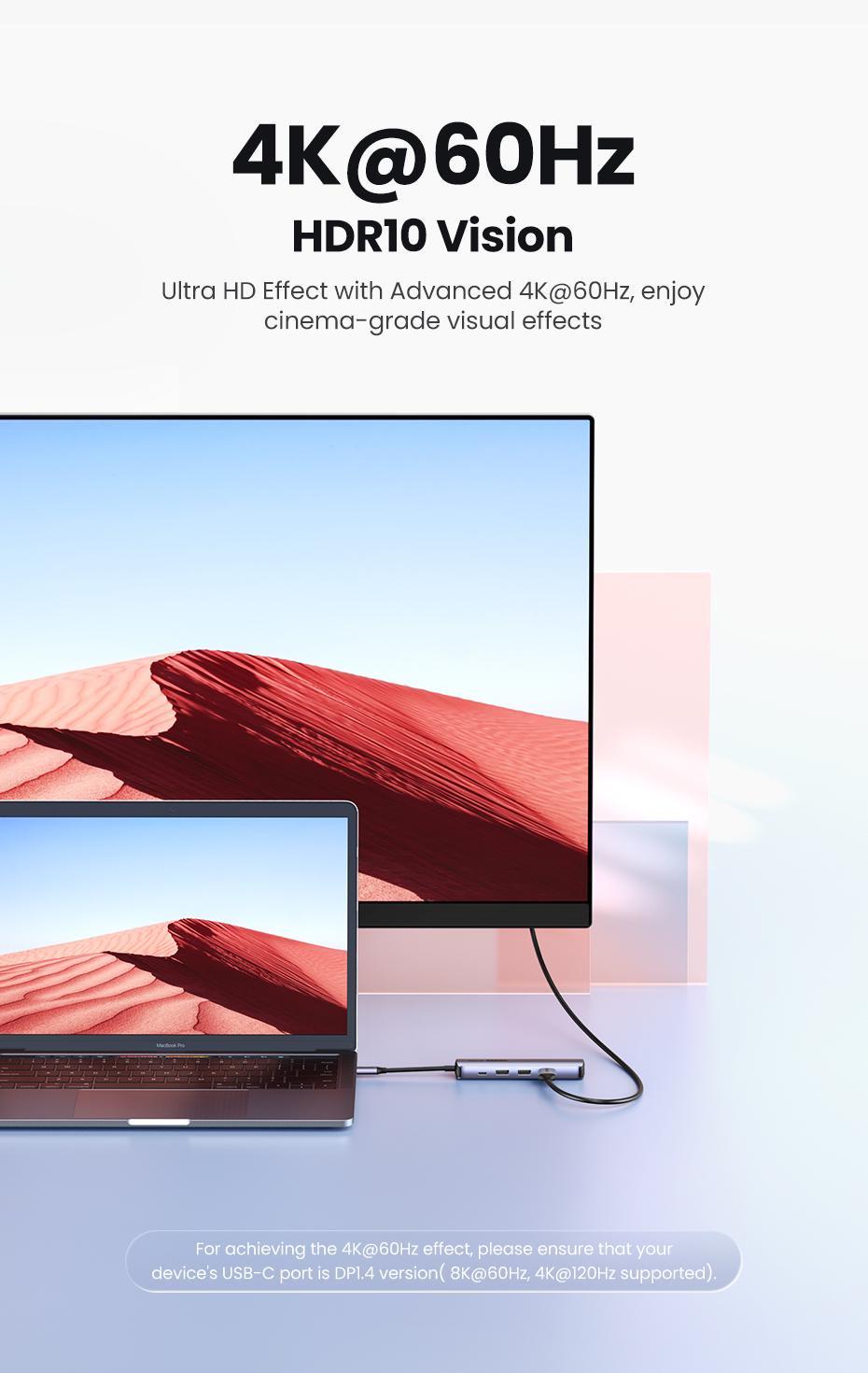 USB-хаб UGREEN Type-C-2x USB 3.0/5 Гбіт/с HDMI 4K 60Hz/RJ45 1 Гбіт/с Type-C PD 100W USB-C Сірий (10919) - фото 12 USB-хаб UGREEN Type-C-2x USB 3.0/5 Гбіт/с HDMI 4K 60Hz/RJ45 1 Гбіт/с Type-C PD 100W USB-C Сірий (10919) - фото 12