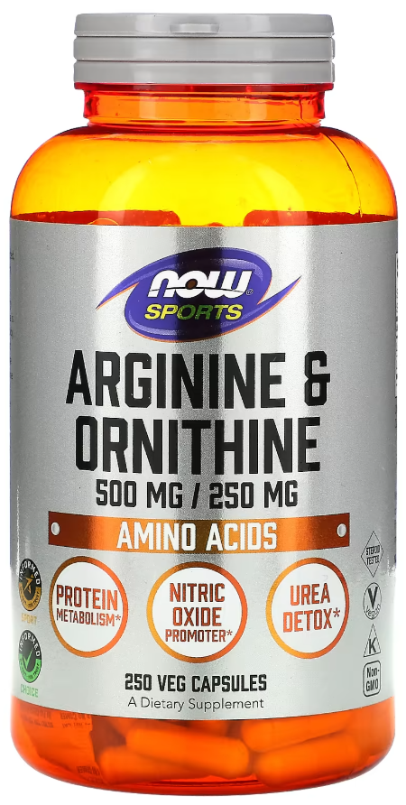 Аминокислоты Аргинин и Орнитин NOW Foods Arginine and Ornithine Sports 250 вегетарианских капсул