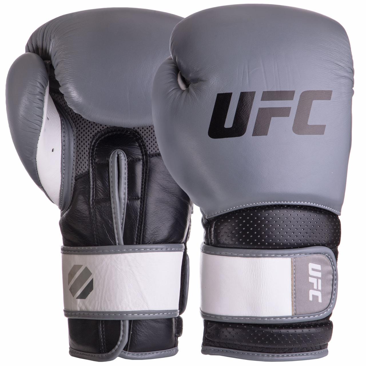 Боксерські рукавички UFC PRO Training шкіряні 18 oz Сіро-чорний (UHK-69996)