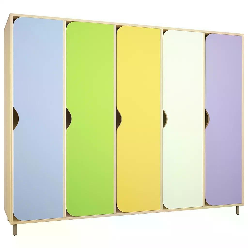 Шкаф для раздевалки DS-030 5-секционный на металлических регулируемых ножках Lavender/Yellow/Blue/Lime