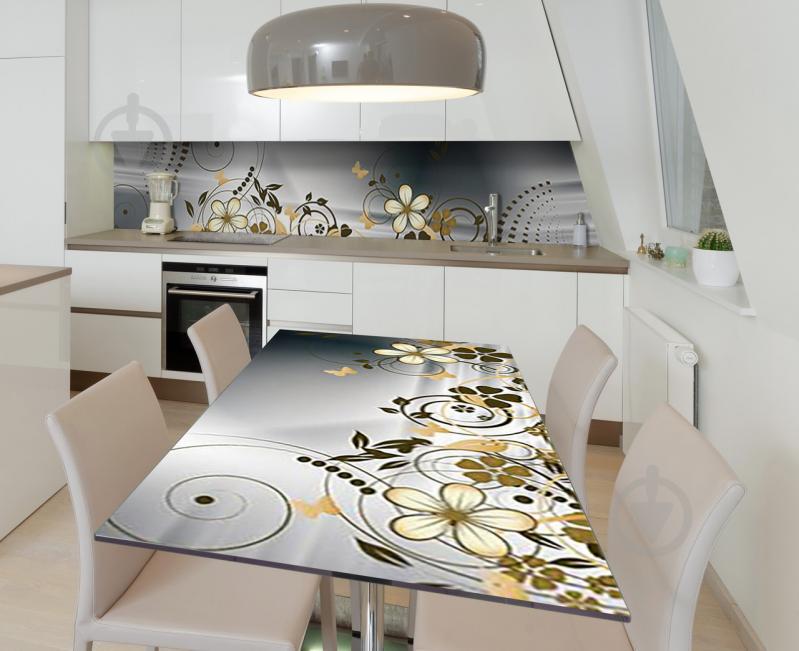 Наклейка 3Д виниловая на стол Zatarga «Бронзовые цветы» 650х1200 мм для домов, квартир, столов, кофейн, кафе