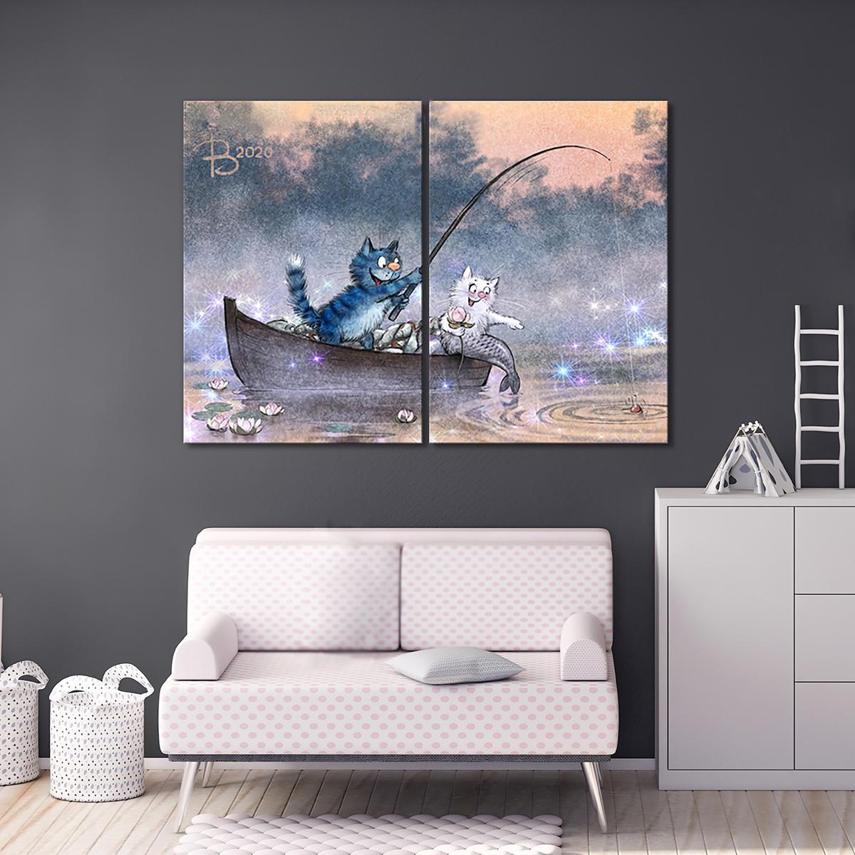 Модульная картина Подсекай. Особенности летней рыбалки 2 модуля 30х45 см